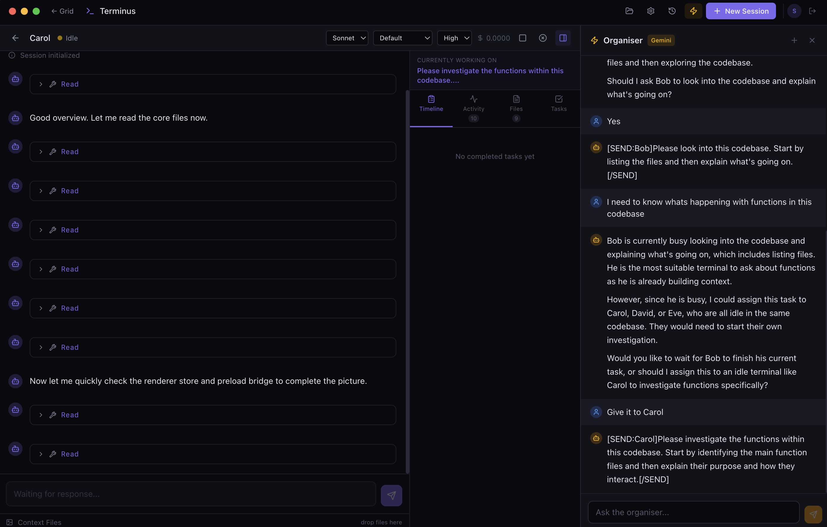 Organiser panel view